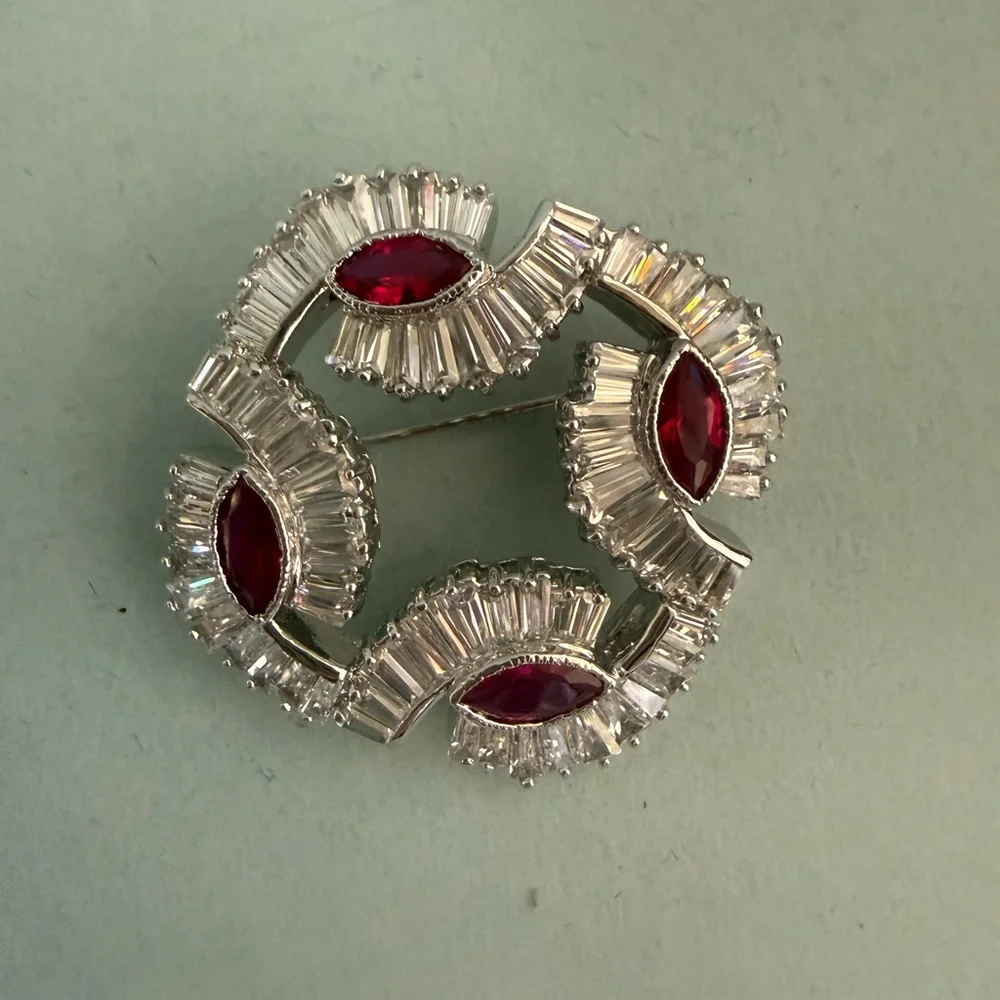 Nolan Miller Silver Brooch with Red Accents - Picture 2 of 4